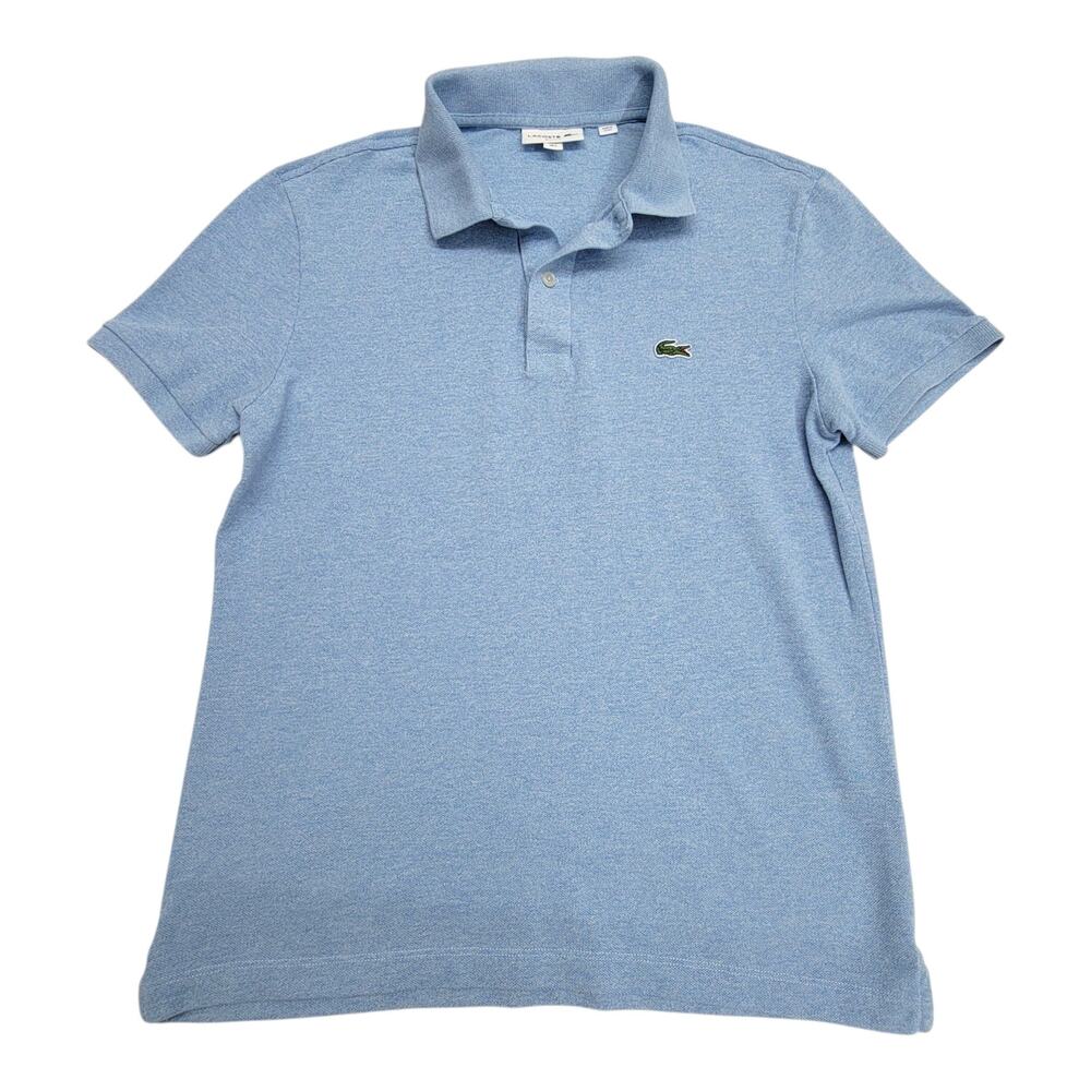 Lacoste Mens Polo Shirt Size US L FR 5 Slim Fit Short Sleeve Light Blue Pique